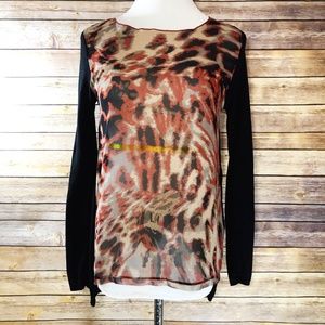 Zara Knit Black & Red Animal Print Blouse